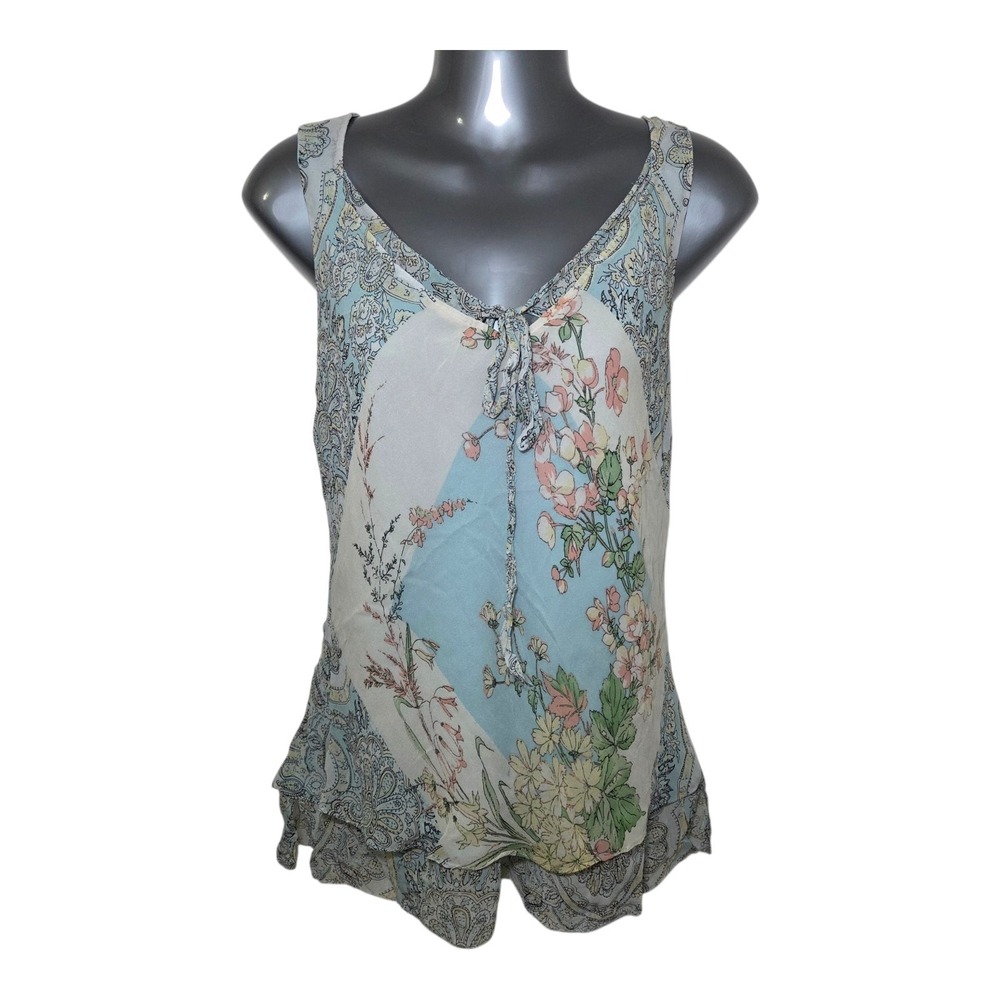 Floral Paisley Patchwork Silk Tank Top Womens Size 12 Boho Fairy Prairie Cottage